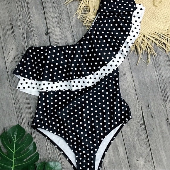 Last One! NWT One Shoulder - Polka Dot Swimsuit - Picture 3 of 3